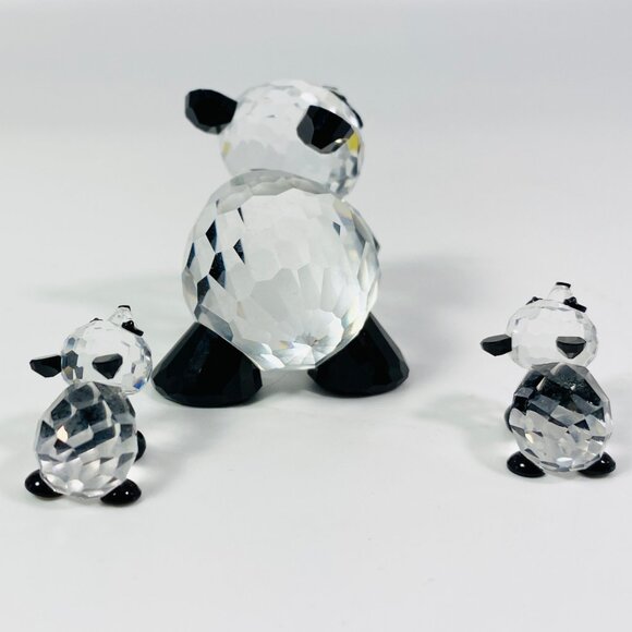Swarovski Crystal Panda Mother and 2 Babies 181080/ 181081 So Sweet & Adorable - Picture 3 of 7